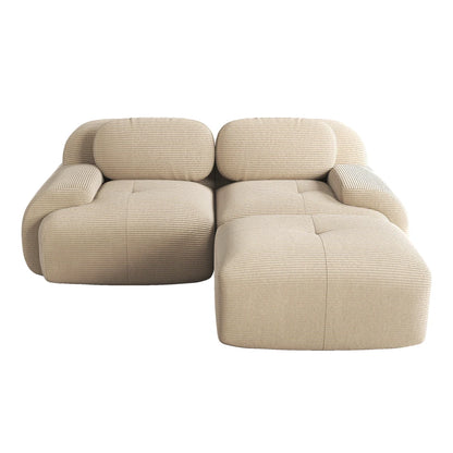 82'' Corner Sofa in Soft Cord Fabric, Modular Combined with Curved Armrests, Without Mounting, Highly Elastic Foam Upholstery