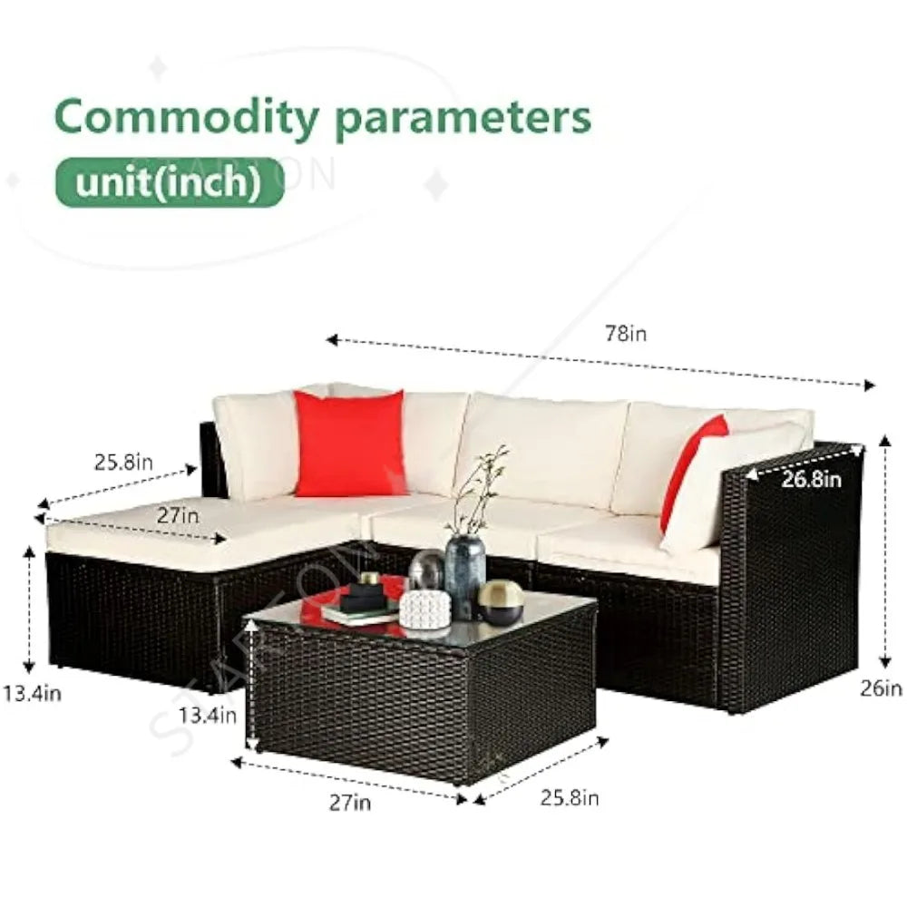 5 Pieces Patio Furniture Outdoor Wicker Sectional Patio Rattan Chair， Conversation Backyard Lawn Porch Poolside Balcony Garden