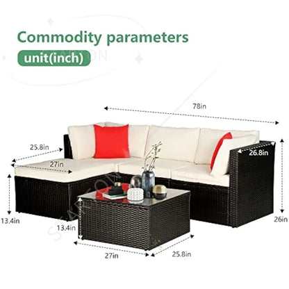 5 Pieces Patio Furniture Outdoor Wicker Sectional Patio Rattan Chair， Conversation Backyard Lawn Porch Poolside Balcony Garden