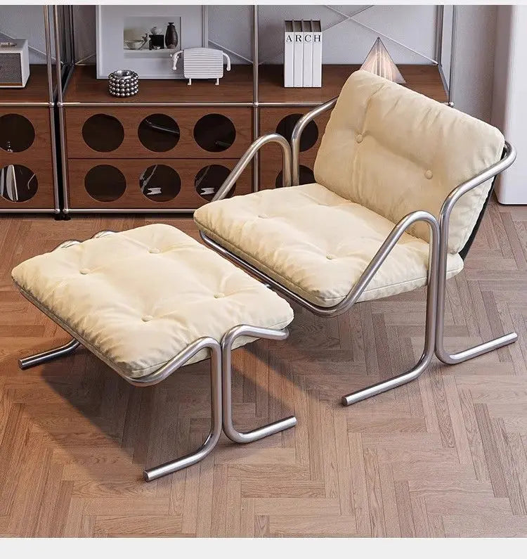 Wabi Sabi Bauhaus Lounge Chair Stainless Steel Frame Designer Minimalist Daybed for Living Room and Patio Relaxation