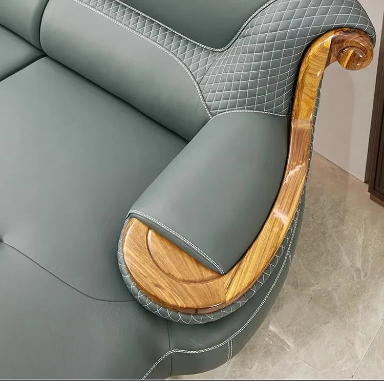 Modern minimalist, ebony leather sofa, new Chinese combination
