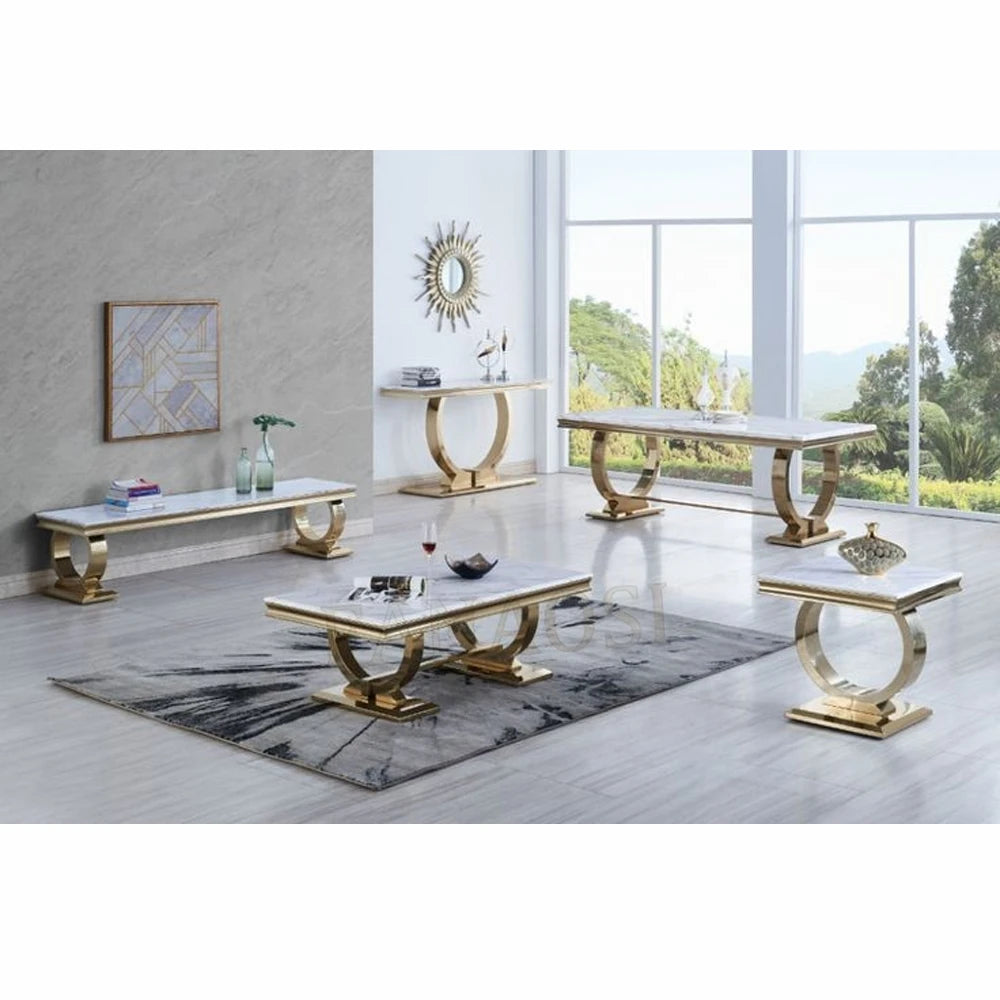 Light luxury marble coffee table stainless steel living room household gold square tea table