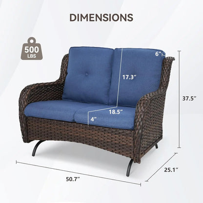 Patio Loveseat Wicker Loveseat Rattan Glider Sofa with Curved Armrest Thicking Back & Seat Cushions for Garden Balcony Backyard