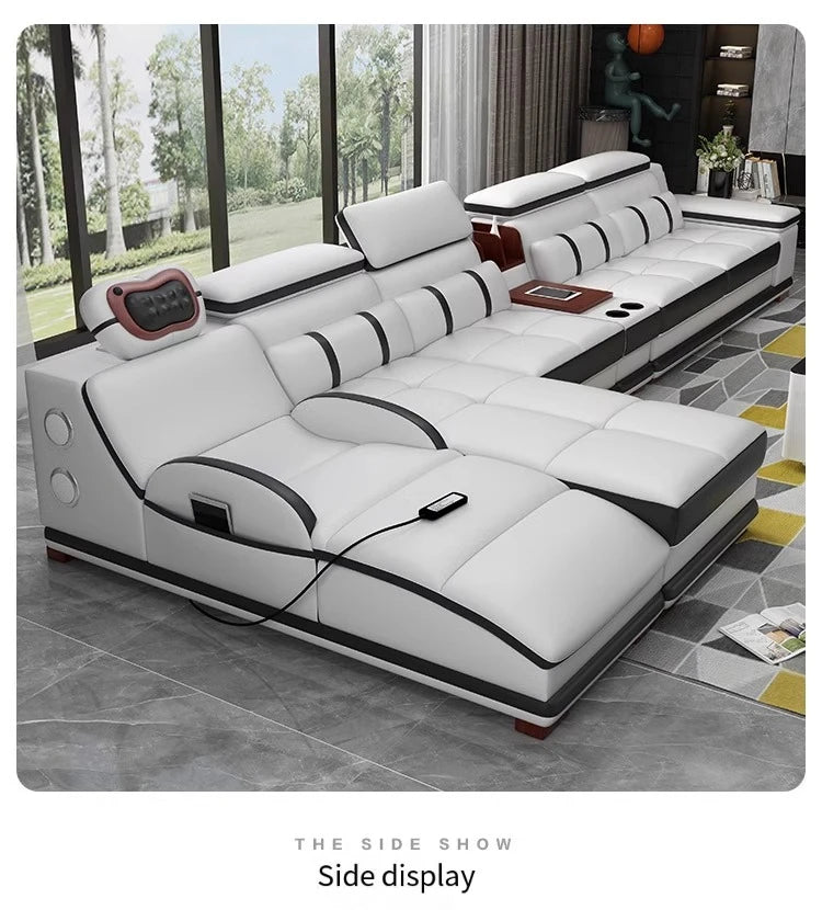Massage Modern Leather Sofa Luxury Multi Functional Italian Recliner Sofa Couch Puffs Divano Da Soggiorno Living Room Furniture