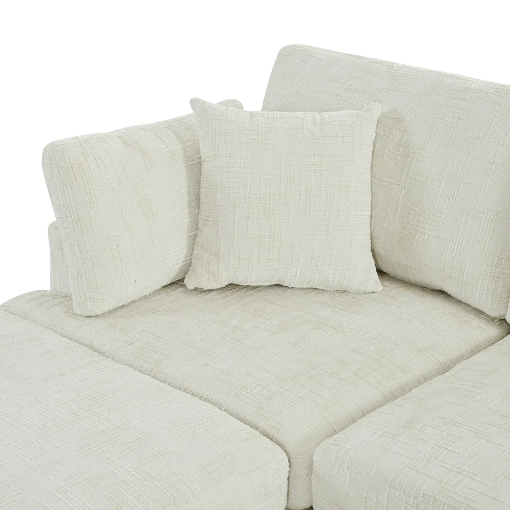 127 inch U-shaped segmented sofa with movable Ottoman style, 6-piece set of chenille fabric sofa