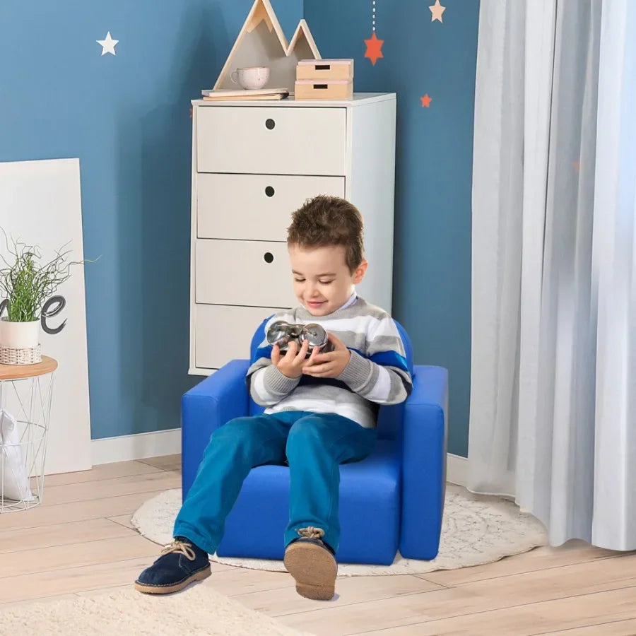 Qaba Blue 2-in-1 Sofa and Table Chair Set Convertible Toddler Lounge Multifunctional Armrest Chair for Play