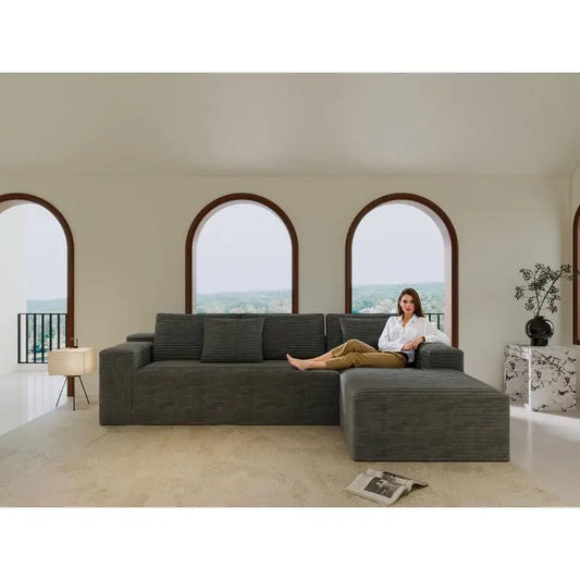 104" Modern L-Shape Sectional Couch with Deep Seat, Modular Sofa, Upholstered for Living Room or Bedroom, No Assembly, Grey