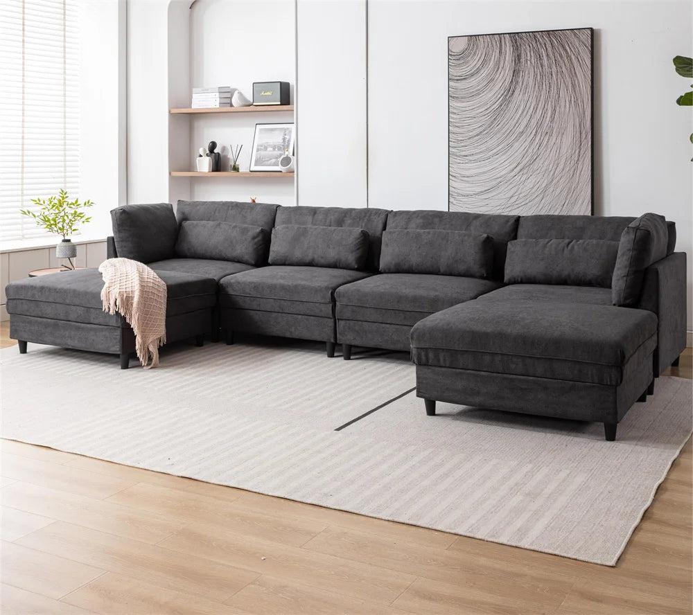 Set Extra Large L U Shaped Couch 6 Seaters with Reversible Chaise Manufacturer Oversized Modular Sectional Fabric Sofa