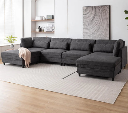Set Extra Large L U Shaped Couch 6 Seaters with Reversible Chaise Manufacturer Oversized Modular Sectional Fabric Sofa