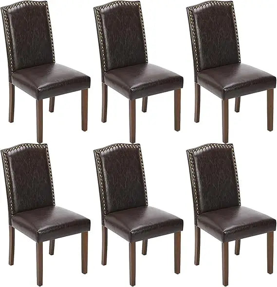 Mid-Century Modern Upholstered Leather Dining Chairs Set of 6 for High-End Kitchen and Dining Rooms