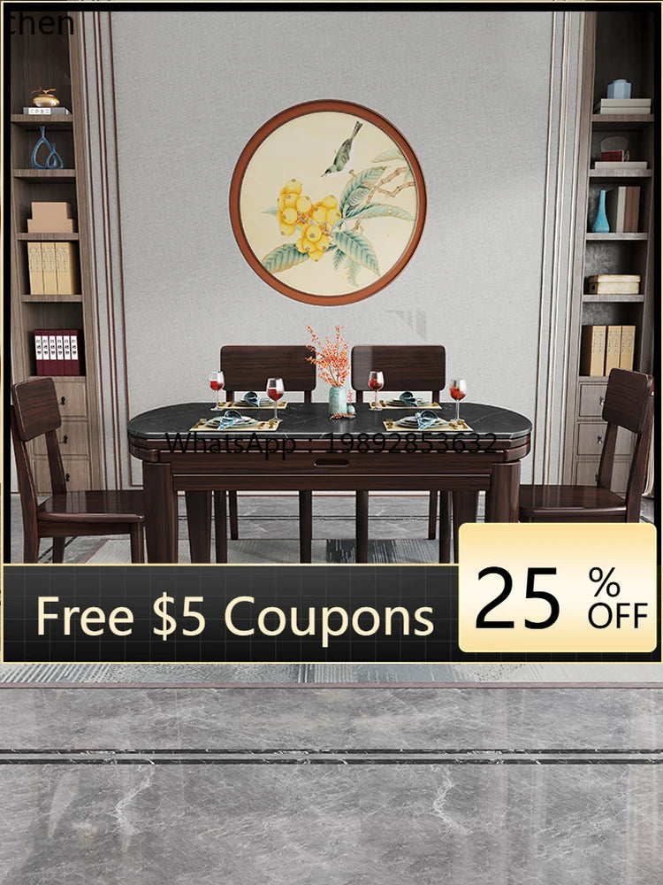 AB rock slab folding dining table telescopic combination purple gold sandalwood small apartment household round dining table