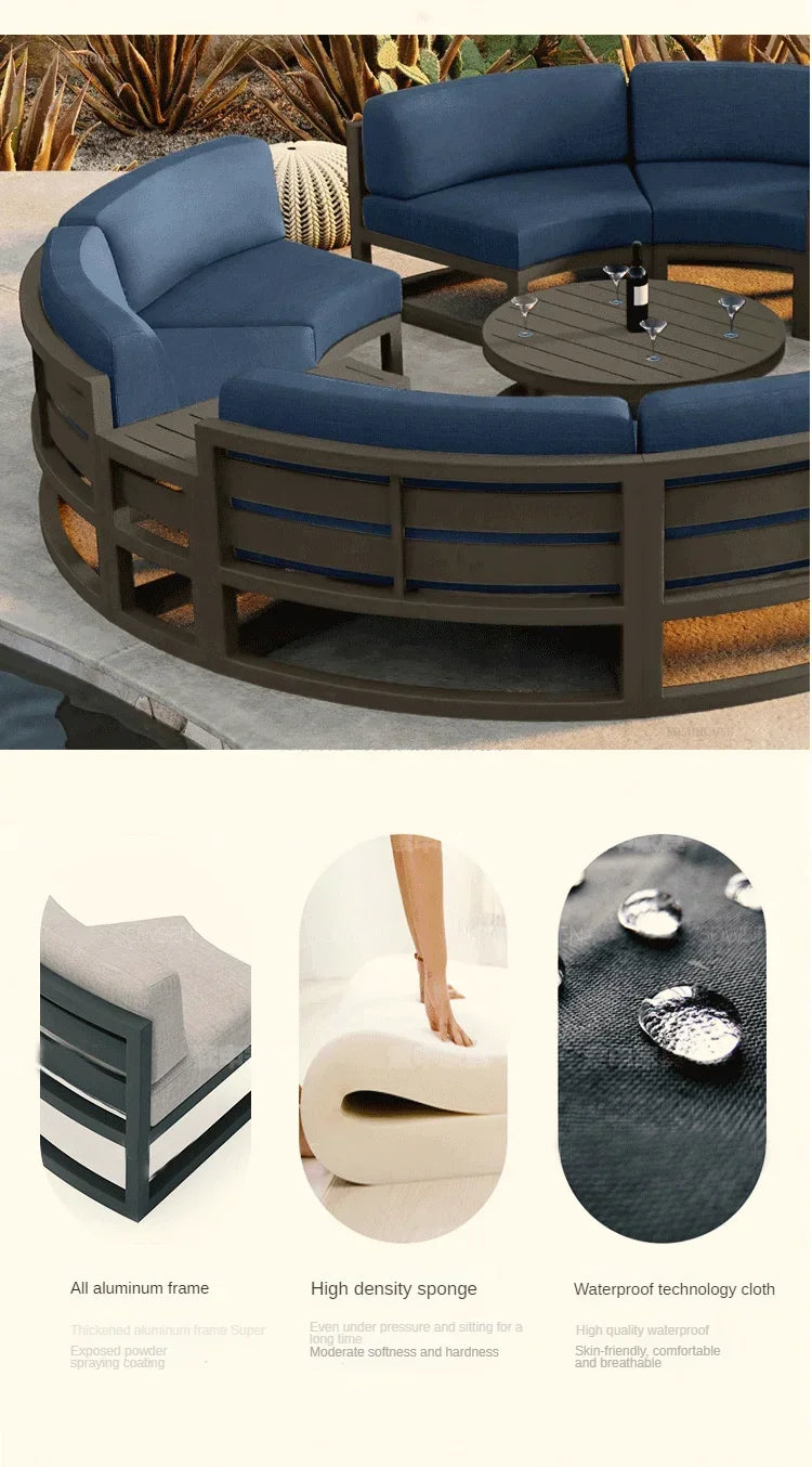 Outdoor Waterproof Sun Protection Garden Sofas Curved Outdoor Sofa Aluminum Alloy Courtyard Villa Reception Sofa Coffee Table A