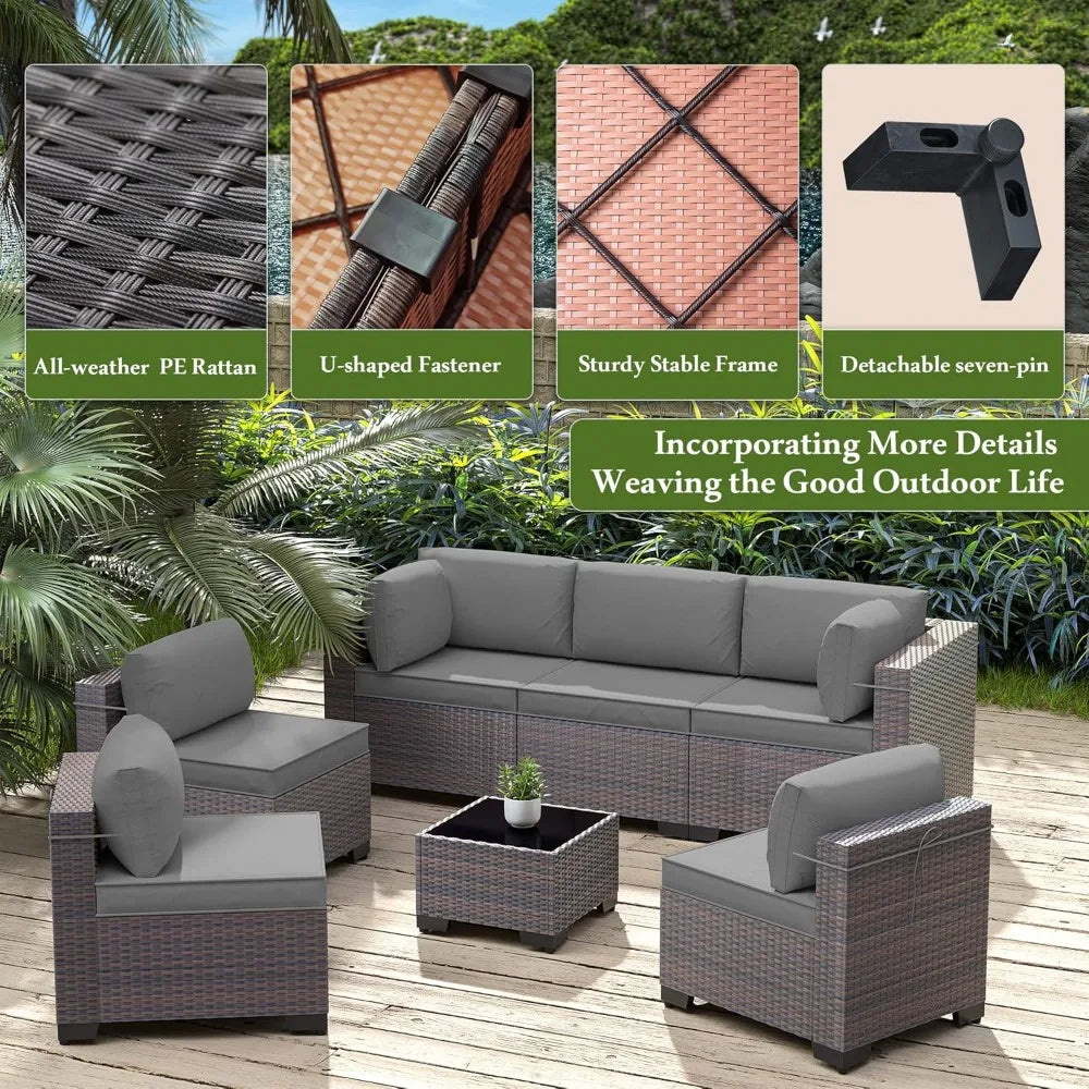 all-weather outdoor patio furniture set: sectional sofa in pe wicker for modular conversation areas