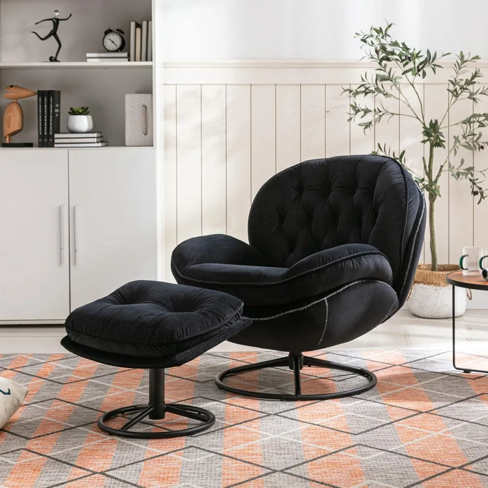 new Velvet Swivel Accent Chair with Ottoman Set, Modern Lounge Chair with Footrest, Comfy Armchair with 360 Degree Swivel
