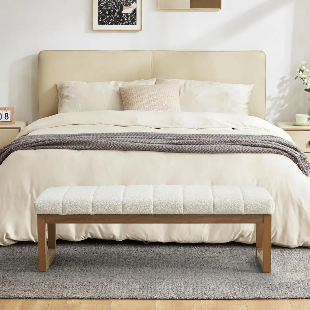 52.7" Modern Upholstered Teddy Fabric Bedroom Bench - Multi-Functional Footrest & Entryway/Dining Room Ottoman