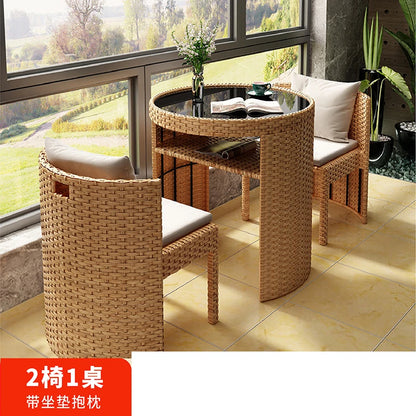 Balcony rattan chair three-piece outdoor courtyard combination small table and chair casual coffee table