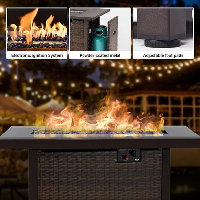 PatioLix 7 Piece Patio Furniture Set with Fire Pit Table, Rattan Outdoor Sectional Patio Conversation Sets with Seat Cushions for Backyar