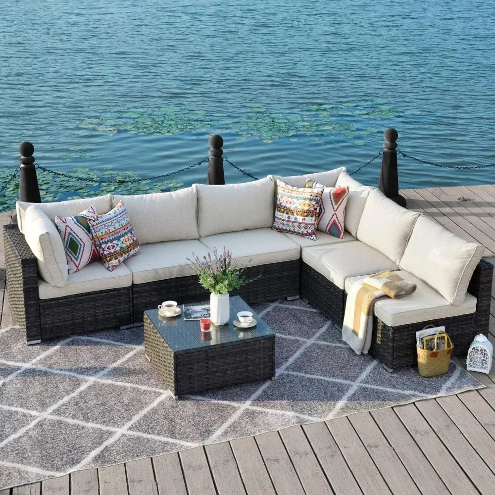 K 7-piece Outdoor Terrace Segmented Sofa Gray PE Wicker Furniture Dialogue Set Outdoor Sessions Gardens Sets Garden Patio
