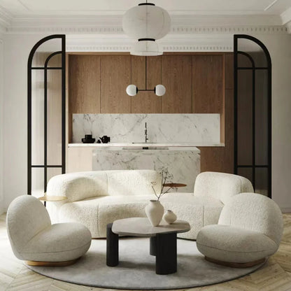 Wholesale Living Room Furniture Sofas Set Reception Room Boucle Fabric Curved Sofa for Home