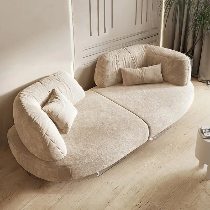Luxury modern curved combination sofa, cream teddy velvet fabric, cloud shape