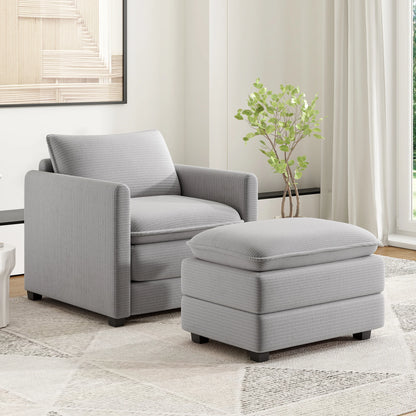 Corduroy Armchair with Ottoman Set, Accent Chair & Footstool, High-Quality Foam, Easy 15-Min Assembly, for Living Room, Bedroom