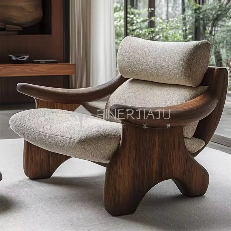 Designer Art Aesthetics Solid Wood Sofa Chair Medieval Homestay Club Sales Department Light Luxury Leisure Chair