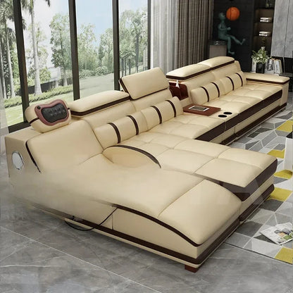 Genuine leather sofa massage seat, cowhide multifunctional living room furniture, leather art storage, sofa combination