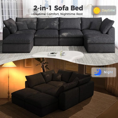 Cloud Modular Sectional Sofa with 2 Storage Ottomans 160.6" Down Filled Comfort U Shaped Sofa Minimalist Wide Deep Seat Couch