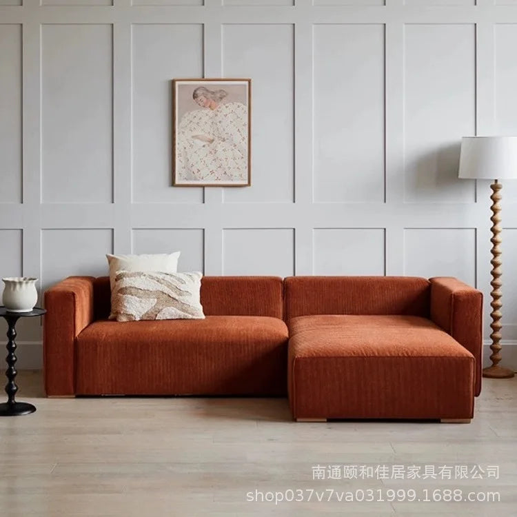 Retro corduroy tofu sofa straight row small apartment living room corner combination fabric small sofa
