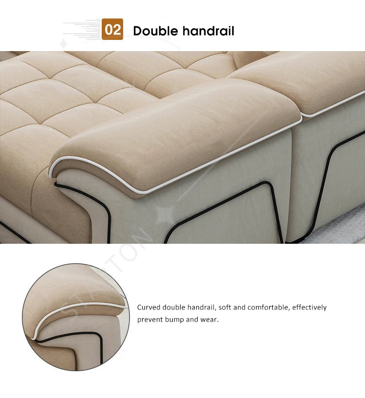 Modern Living Room Lounge 7 Seater U Shaped Sofa Set Furniture L Shape Sectional Couch Luxury Microfiber Fabric Modular Sofa