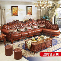 European leather corner high-end left and right concubines American solid wood  living room L-shaped combination sofa