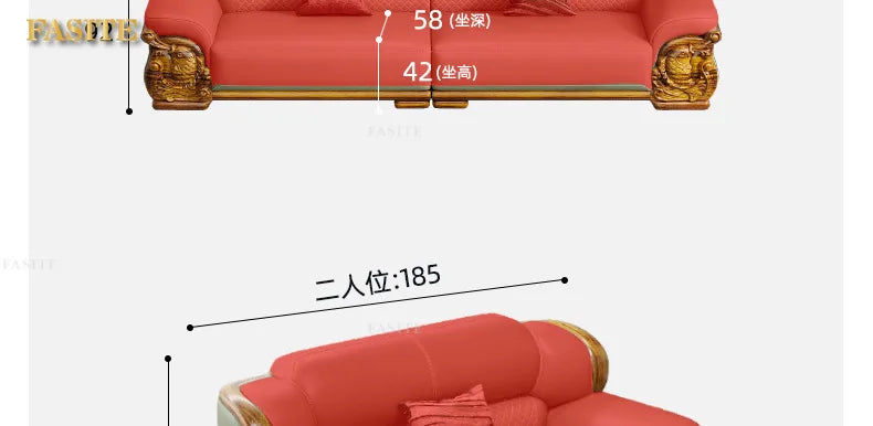 European ebony leather sofa large apartment luxury villa home living room new Chinese furniture solid wood carved fish