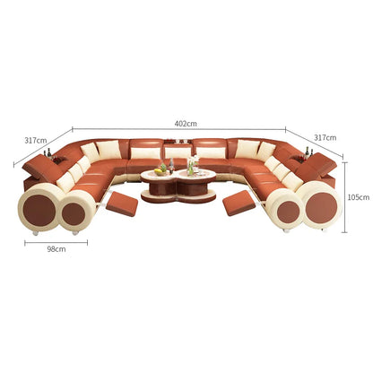 Genuine Leather Sofa Couch Orange Living Room Sofa High End Exclusive Luxury Modern Upholstery Sofa Living Room Set