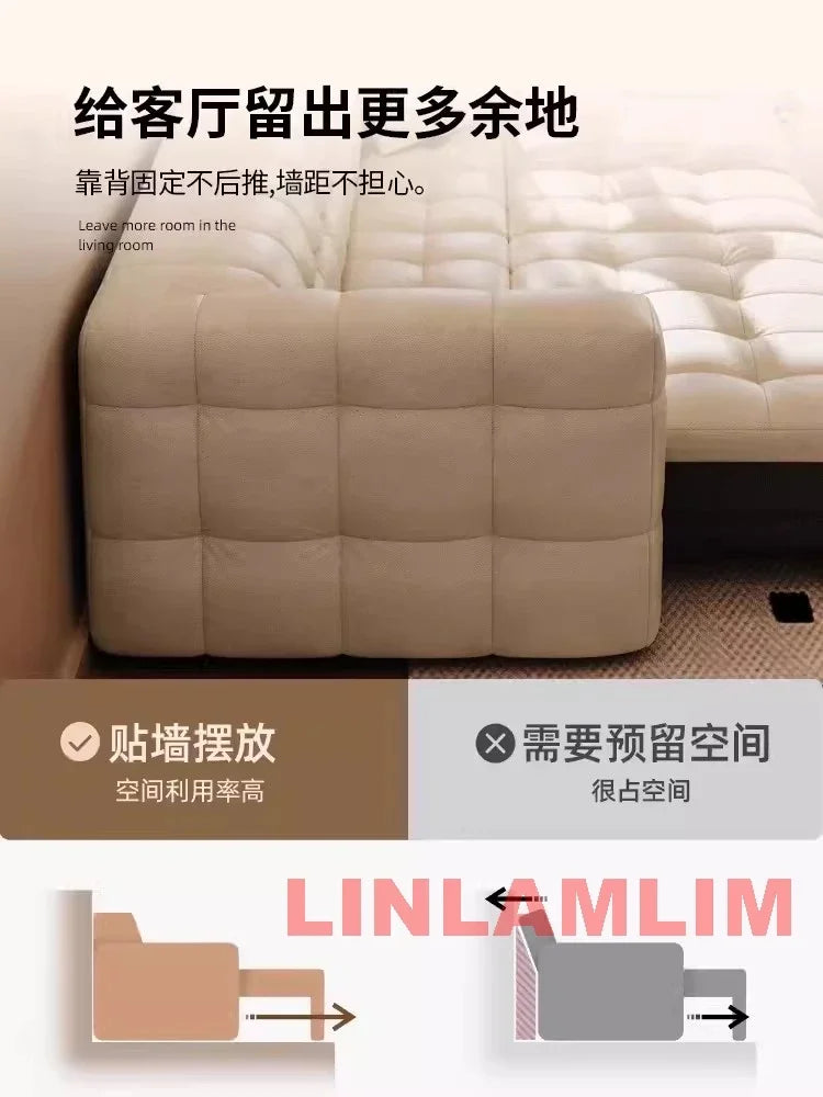 Linlamlim Multifunctional Convertible Sofa Bed, Modern Genuine Leather Folding Marshmallow Couch Cama Living Room Home Furniture