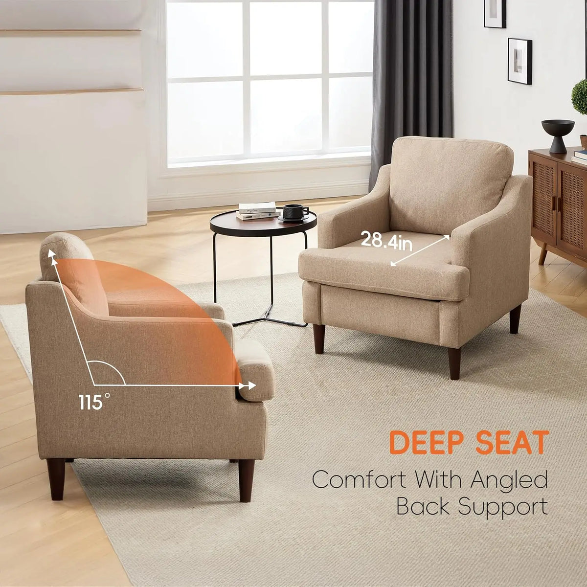 Mid-Century Accent Chair Modern Linen Fabric Armchair for Living Room,Comfy Upholstered Reading Chairs, Customized