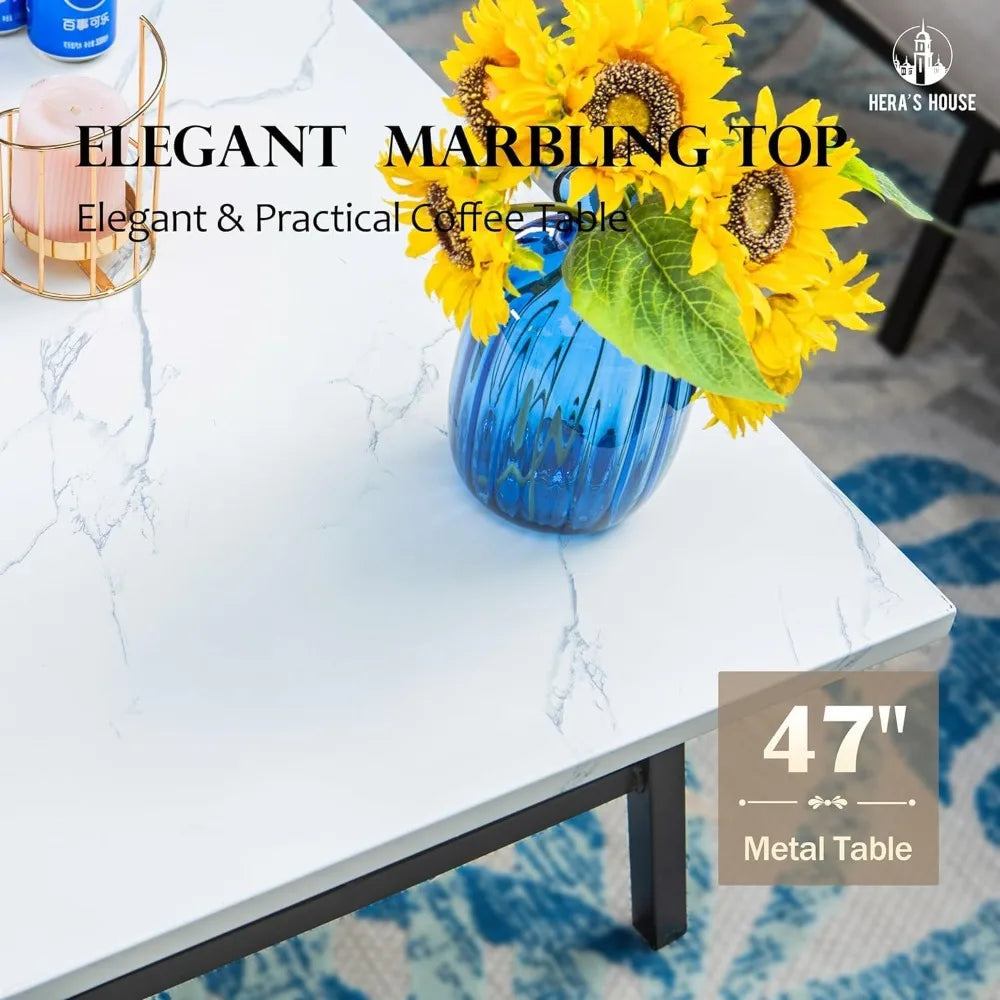 4 Piece Patio Furniture Set, 2 x Swivel Cushioned Chair, 3-Seat Sofa with Marbling Coffee Table, All Weather Outdoo