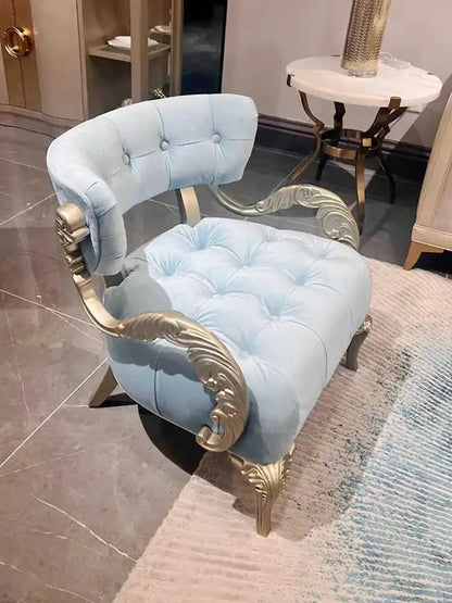 WWAmerican Light Luxury Wood Carved Couch Living Room Balcony Bedroom Fabric Craft Single Sofa Leisure