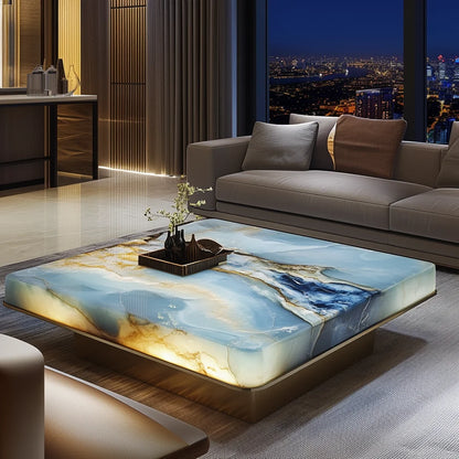 Natural marble new Chinese color luxury stone high-grade luminous jade living room minimalist villa square tea table