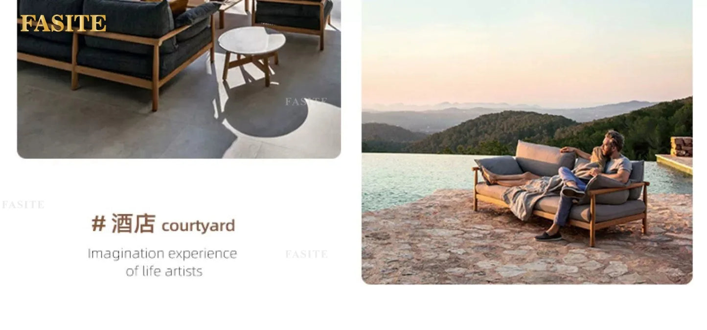 Outdoor solid wood sofa villa terrace rattan chair leisure combination furniture