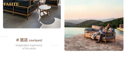 Outdoor solid wood sofa villa terrace rattan chair leisure combination furniture