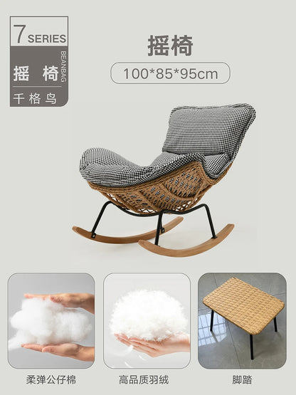 Woven Rattan Rocking Chair for Balcony Lazy Sofa with Comfortable Cushion Leisure Swivel Chairs for Living Room Lobster Chairs