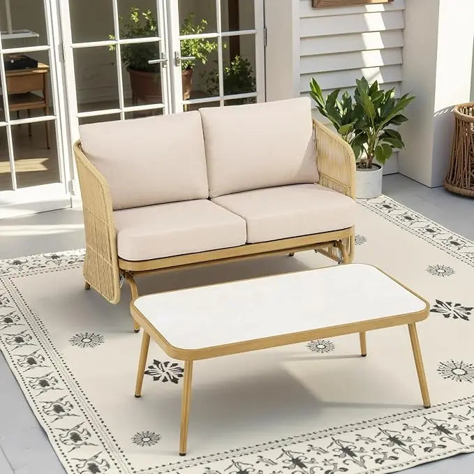 Outdoor Wicker Patio Chairs Set of 2, Rattan Barrel Chairs Patio Furniture Sets with 4“ Hight Desity Cushion, 2 Pieces Bistro