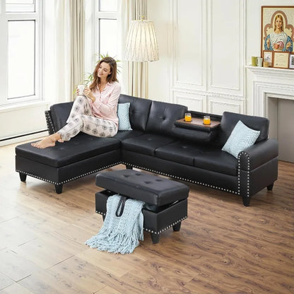 Sectional Couches for Living Room L Shaped Couch 3-Piece Sectional Sofa Set for Living Room and Small Apartment, Classic Black