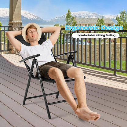 Aluminum Foldable Garden Chair, Lounge Backrest 7 Adjustable Settings, with Armrests, Weatherproof Outdoor Chairs Black,Gray