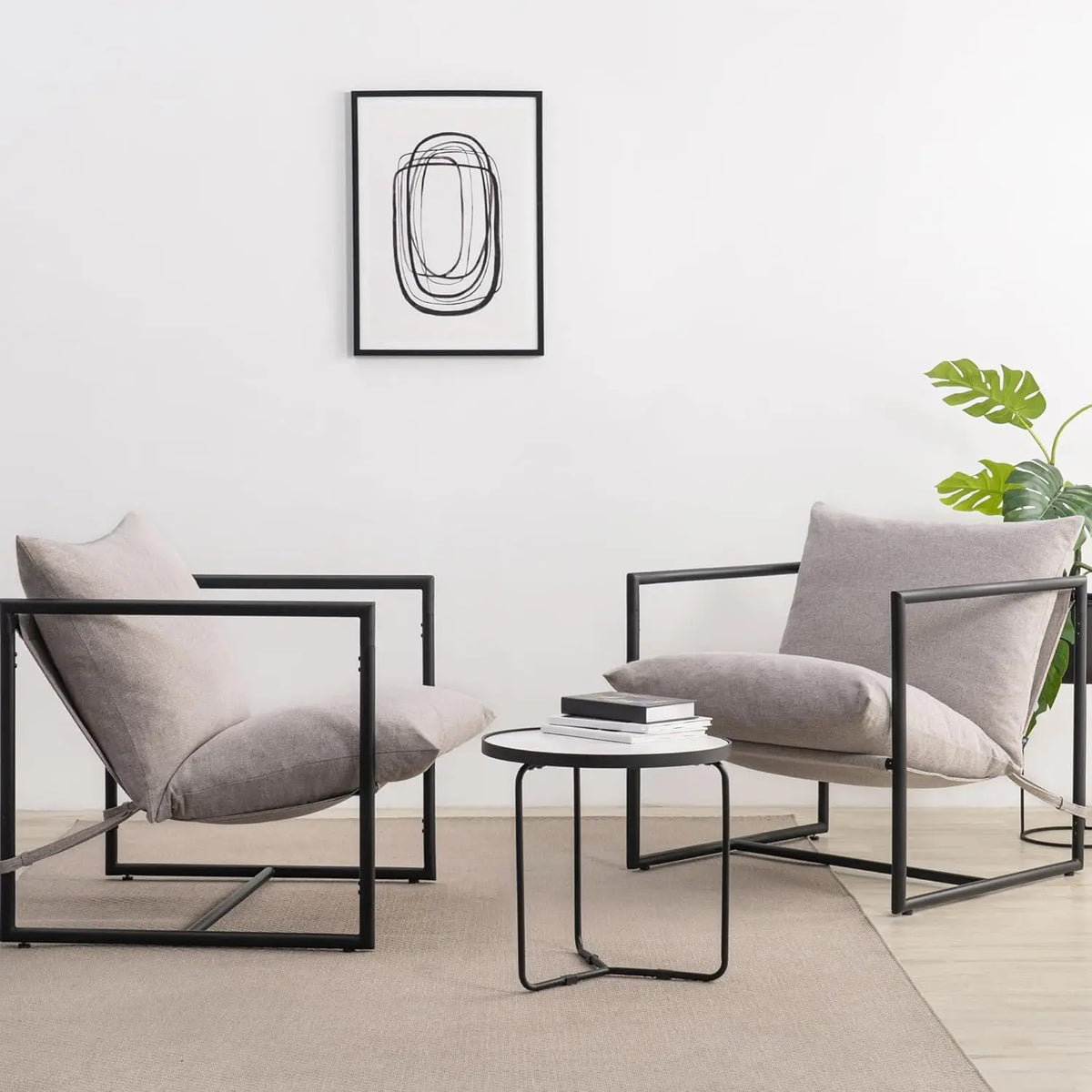Modern Mid-Century Accent Chair, Upholstered Lounge Armchair with Metal Base & Removable Cushion for Living Room Bedroom Grey