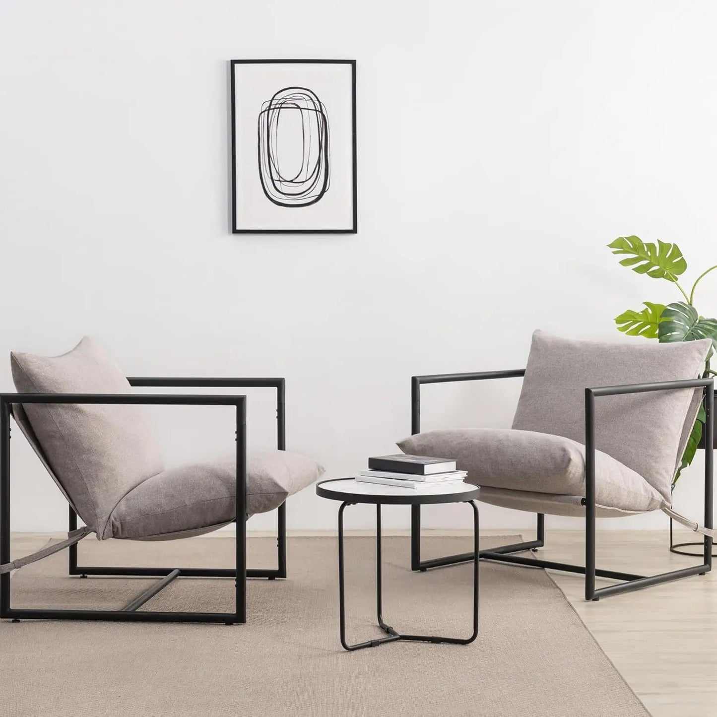Modern Mid-Century Accent Chair, Upholstered Lounge Armchair with Metal Base & Removable Cushion for Living Room Bedroom Grey