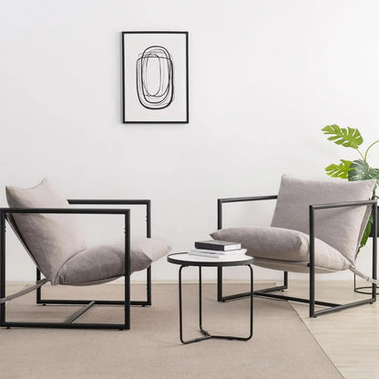 Modern Mid-Century Accent Chair, Upholstered Lounge Armchair with Metal Base & Removable Cushion for Living Room Bedroom Grey