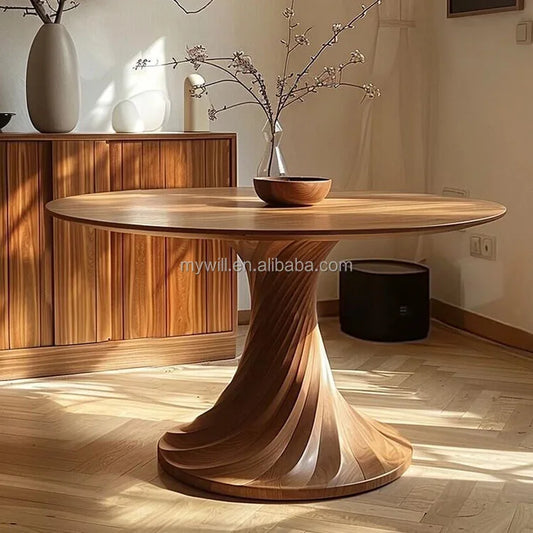 Vintage All Solid Wood Circular Dining Table Designer's Creative Small Layout Round Table Minimalist Art Circular Dining Table