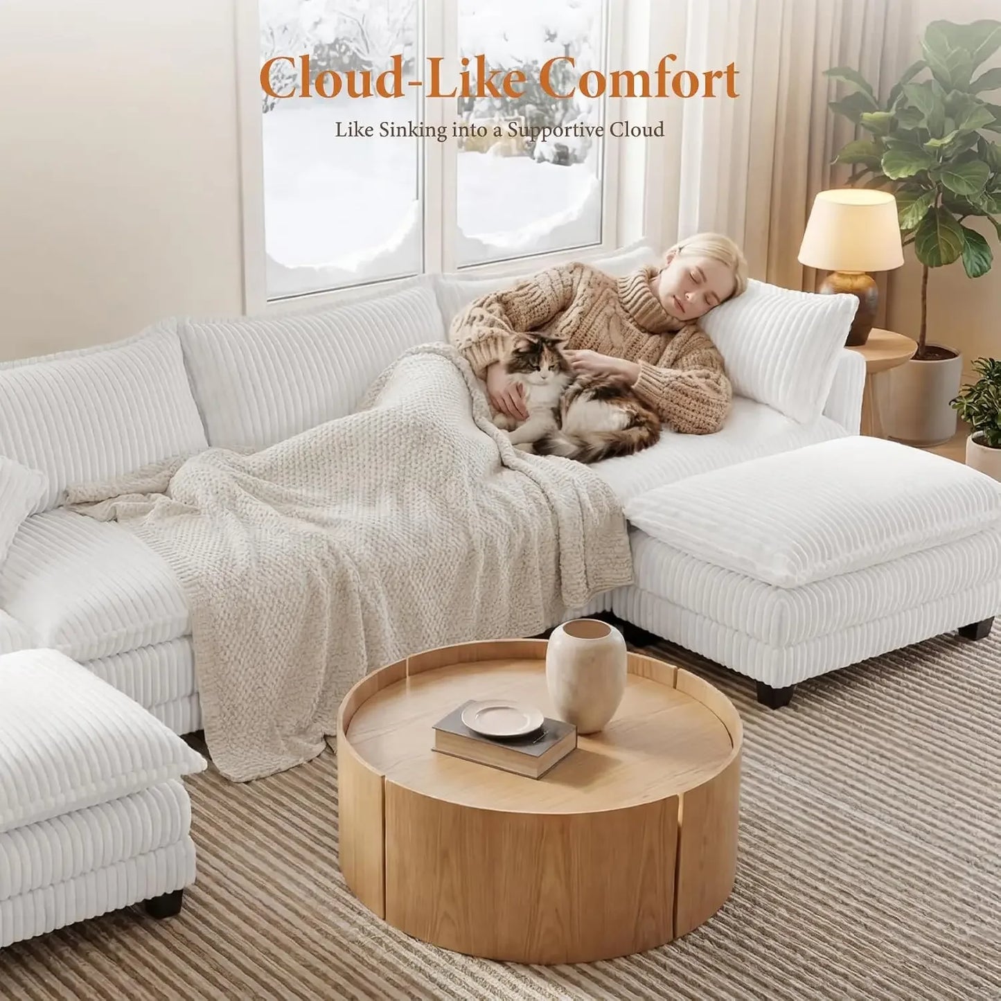 143" L Shaped Modular Sectional Sofa, Comfy Corduroy Upholstered Modular Sectional Couches for Living Room, Modern, Customized