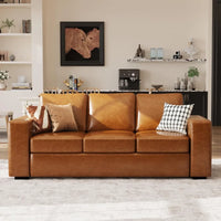 Brown Faux Leather 3-Seater Sofa for Living Room and Office, Modern Comfortable Couch for Apartments